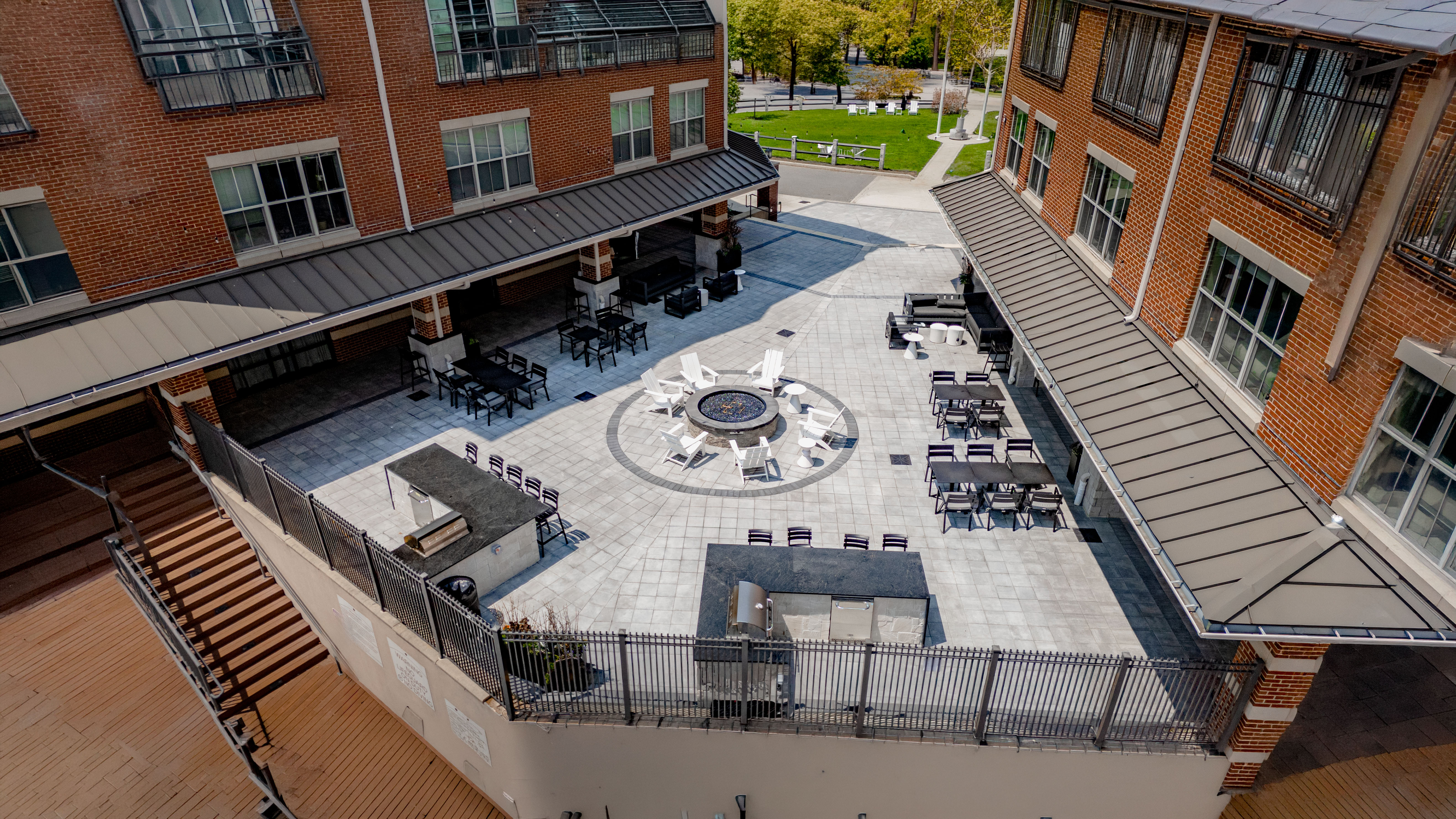 Aerial view of a hardscape project in Hingham, MA