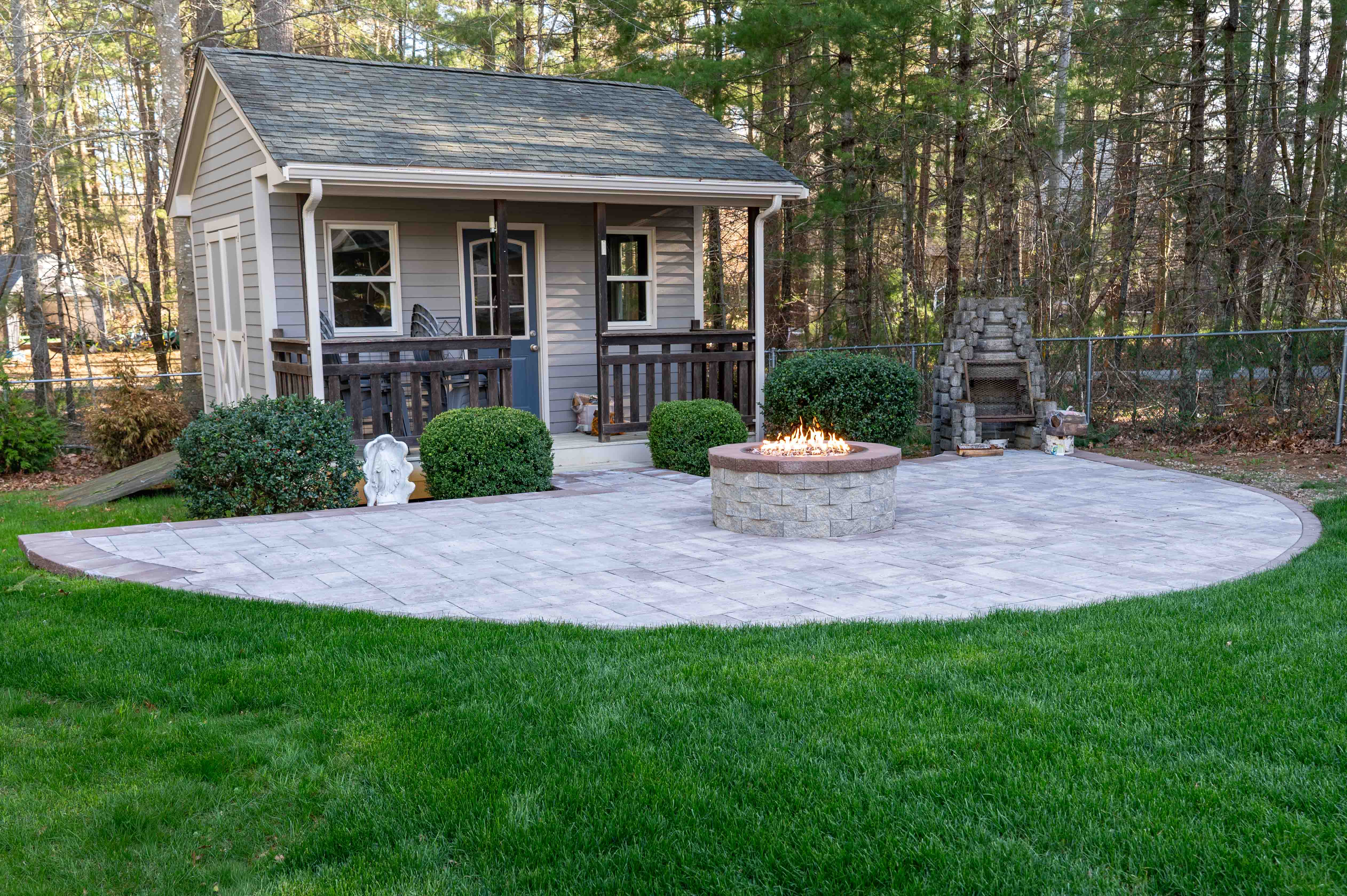 Aerial view of a hardscape project in Hull, MA